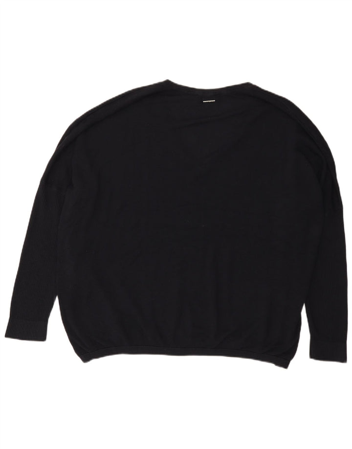 Dkny Dame Grafisk Oversized V-hals Jumper Sweater UK 14 Large Sort
