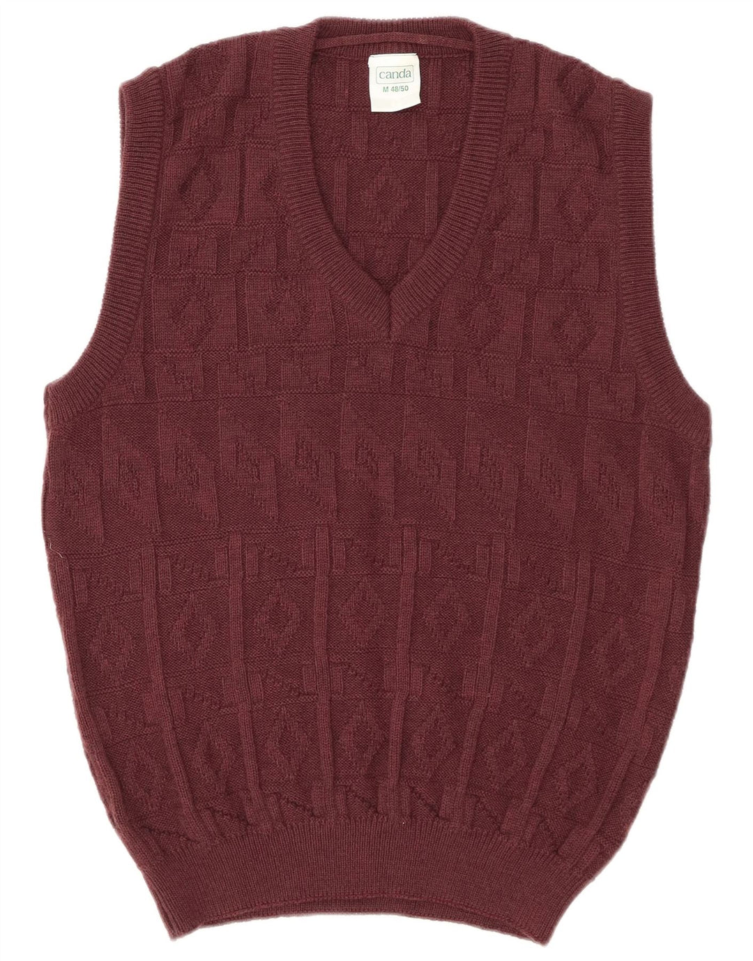 CANDA Vest Tank Top EU 48/50 Medium Burgundy Argyle/Diamond Acryl