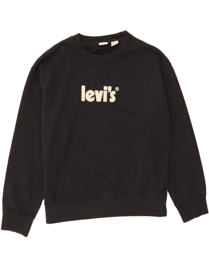 LEVI'S Womens Graphic Oversized Sweatshirt Jumper UK 14 Medium Black Vintage Levi's and Second-Hand Levi's from Messina Hembry 