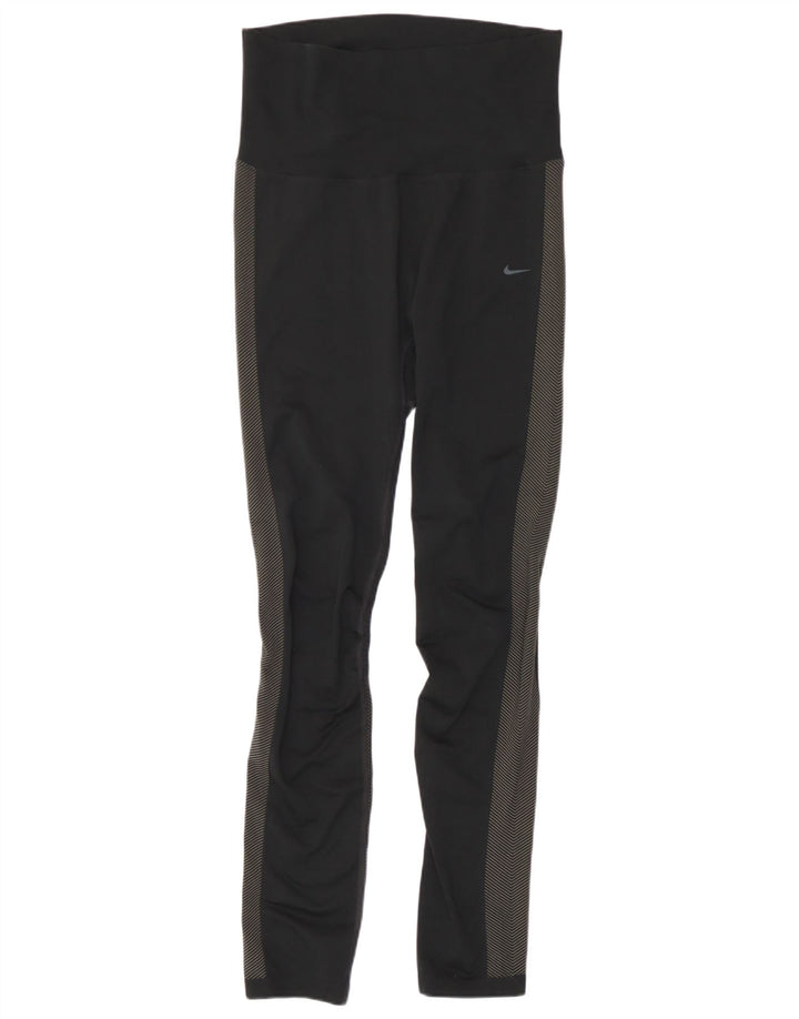Nike Dame Dri Fit Leggings UK 12 Medium Sort Colourblock Polyester