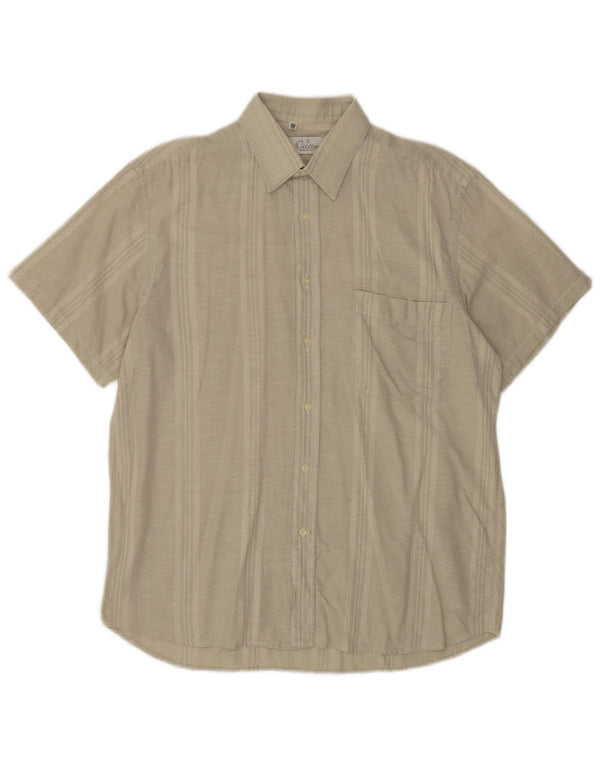 Christian Herre Kortærmet Skjorte Størrelse 40 15 1/2 Medium Beige Stribet
