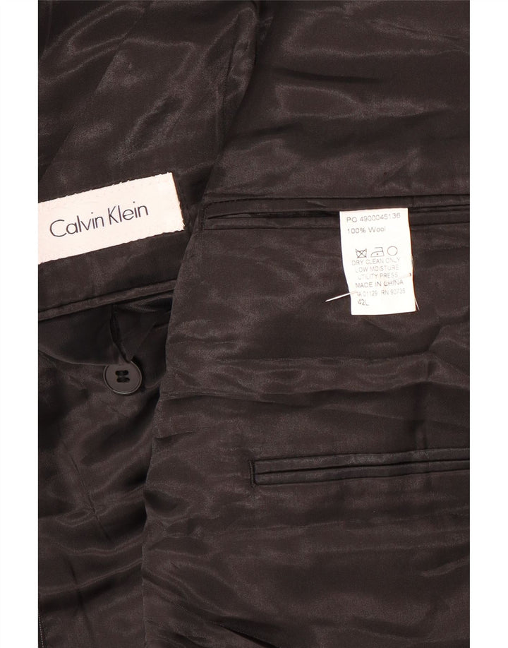 CALVIN KLEIN Herre 2-knaps blazerjakke UK 42 XL Sort nålestribet uld