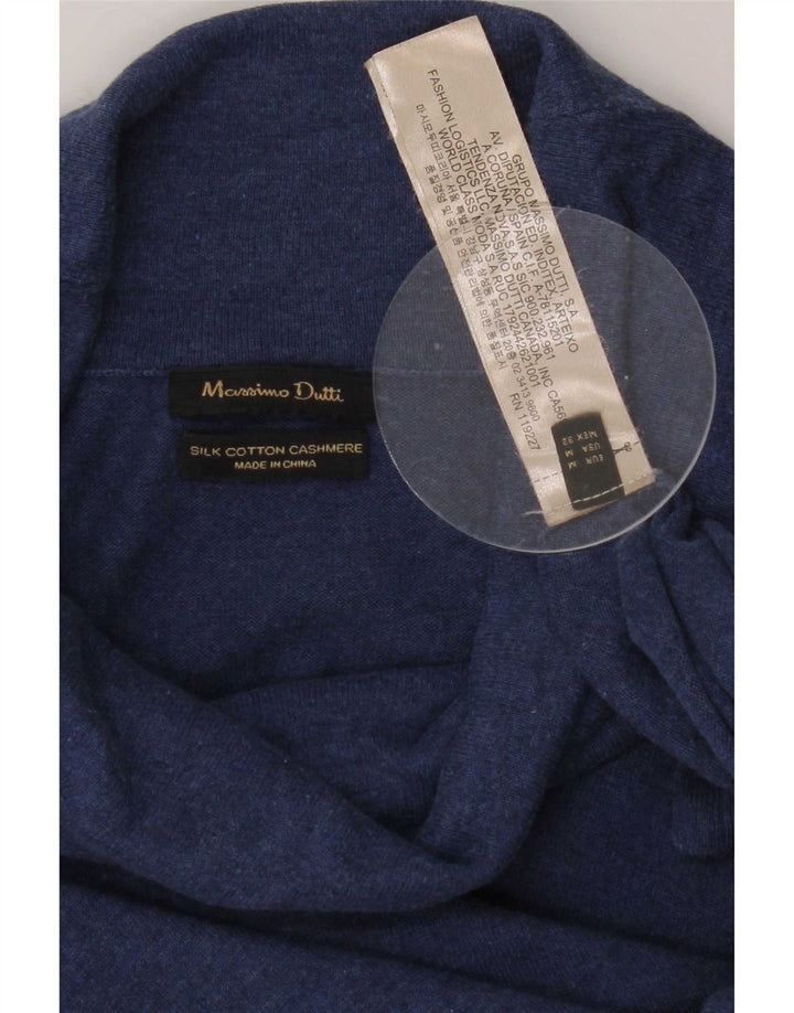 Massimo Dutti Dame Roll Neck Jumper Sweater UK 12 Medium Blue Silk