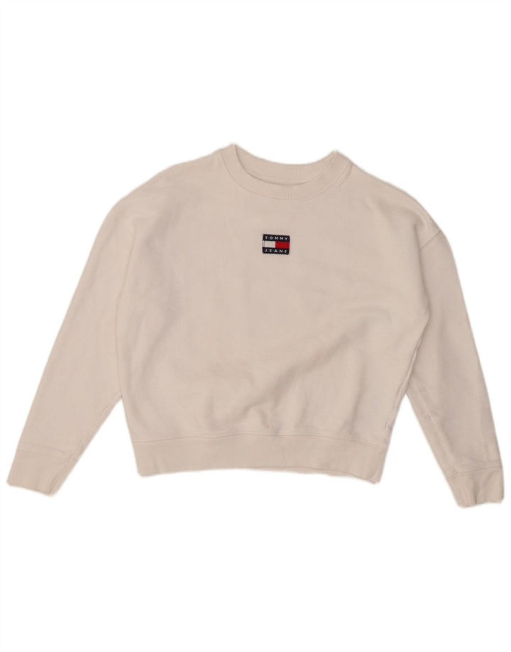 TOMMY HILFIGER Dame Crop Oversized Sweatshirt Jumper UK 6 XS Hvid