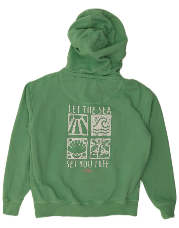 Fat Face Dame Grafisk Hættetrøje Sweater UK 14 Medium Grøn Bomuld