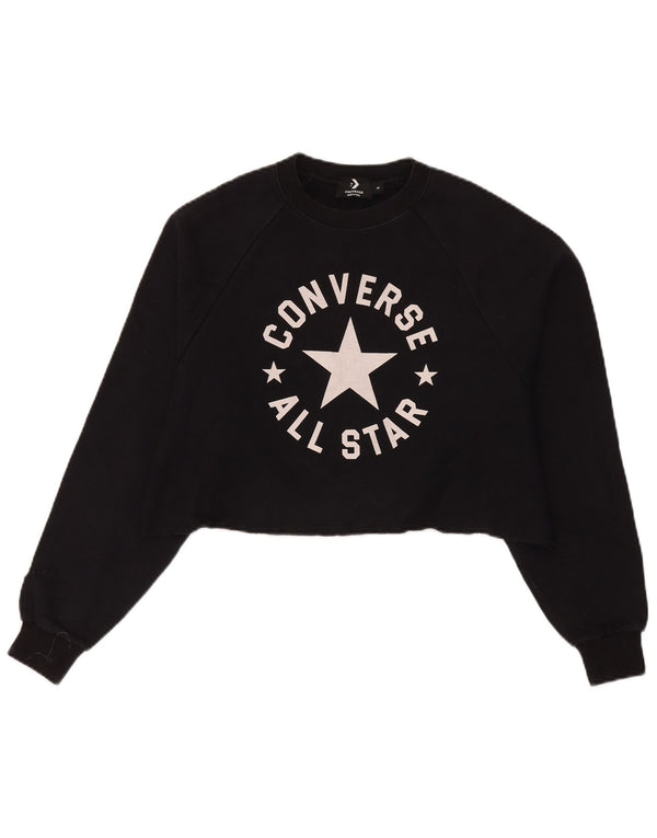 Converse Womens Oversized Graphic Crop Sweatshirt Jumper UK 10 Small Black