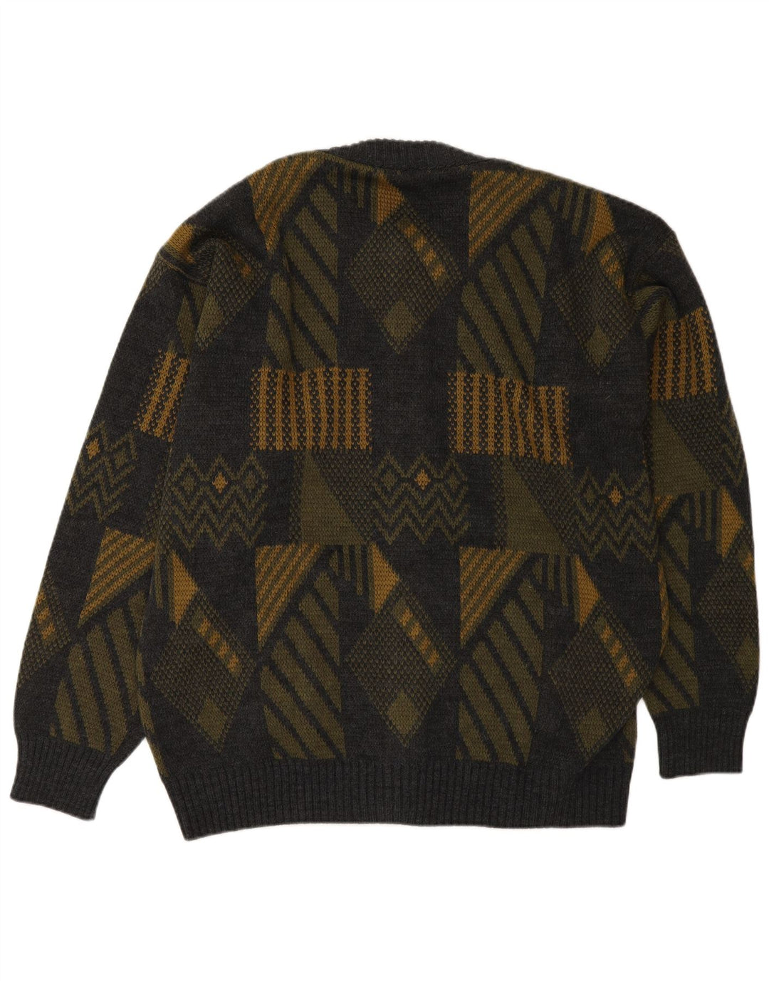 Vintage herre cardigan sweater stor grå geometrisk polyakryl