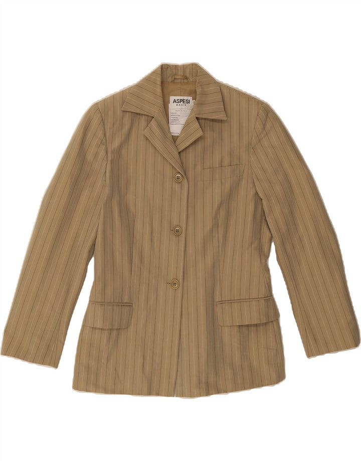 ASPESI Womens 3 Button Blazer Jacket IT 44 Medium Beige Striped Polyester Vintage Aspesi and Second-Hand Aspesi from Messina Hembry 
