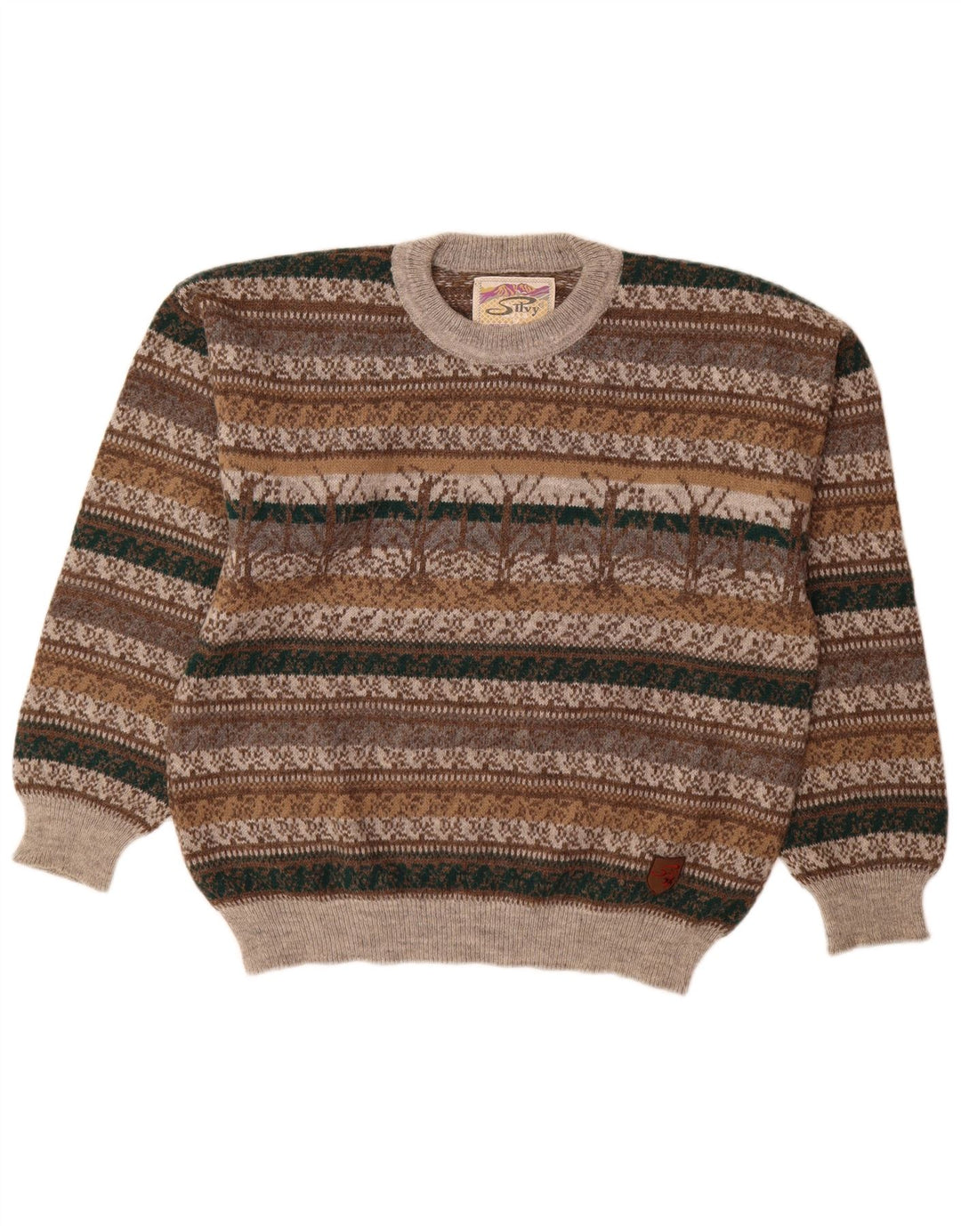 Silvy Herre Crew Neck Jumper Sweater IT 48 Medium Grey Fair Isle Alpaca Wool