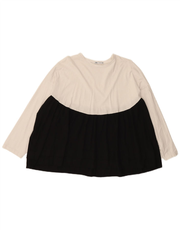 Zara Dame Oversized Top Langærmet UK 14 Medium White Colourblock