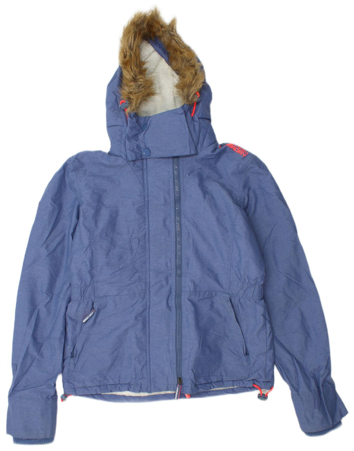 SUPERDRY Dame grafisk hættejakke UK 14 Medium Blue