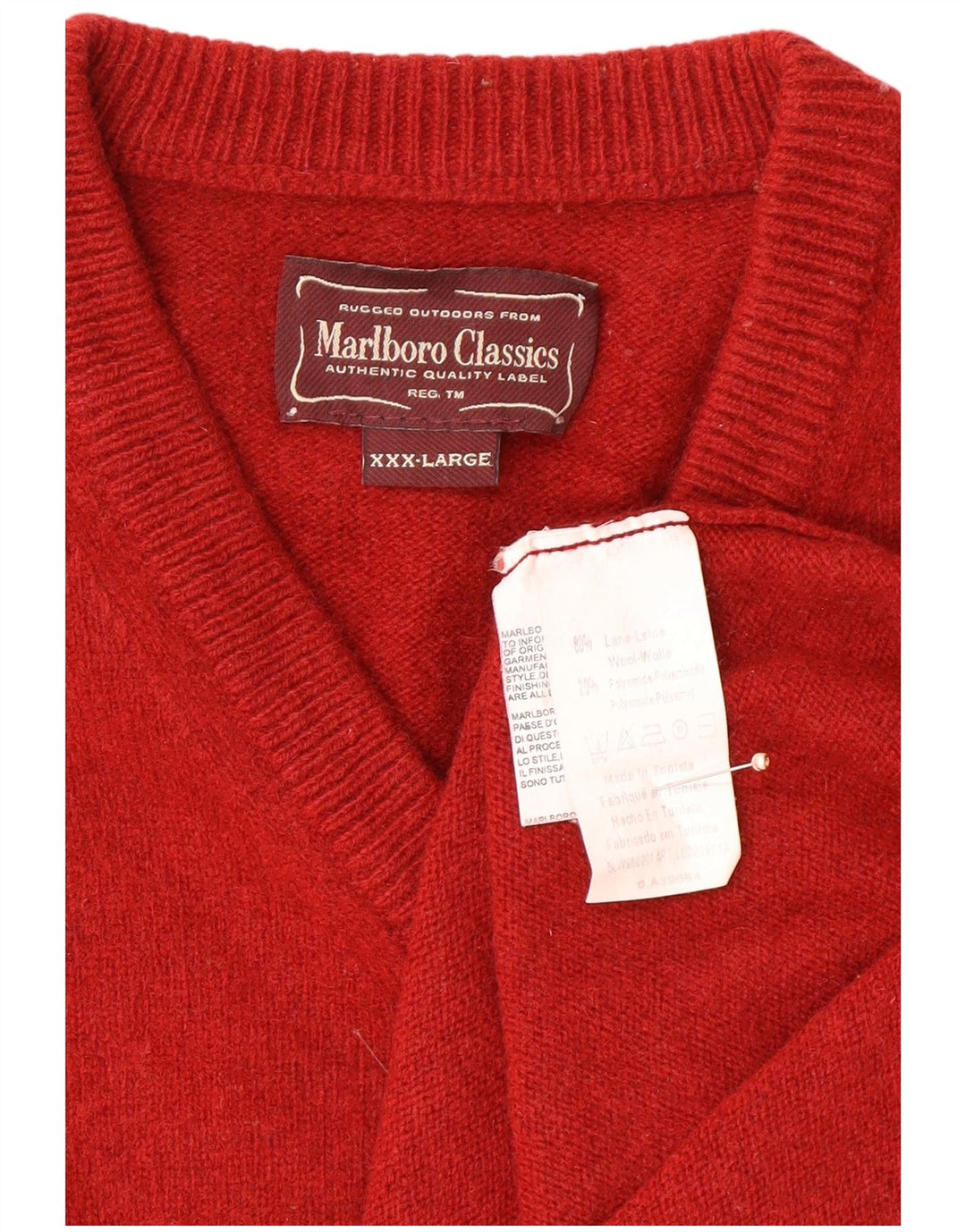 MARLBORO CLASSICS Dame V-hals sweater 3XL rød uld