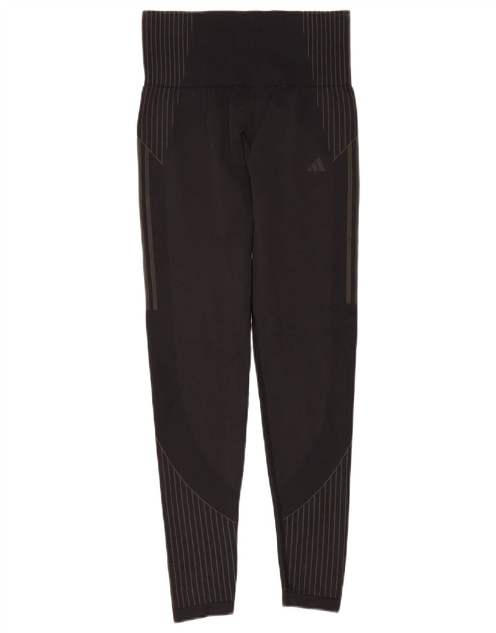 Adidas Womens Aeroready Leggings UK 8 Small Grey Pinstripe Polyamide