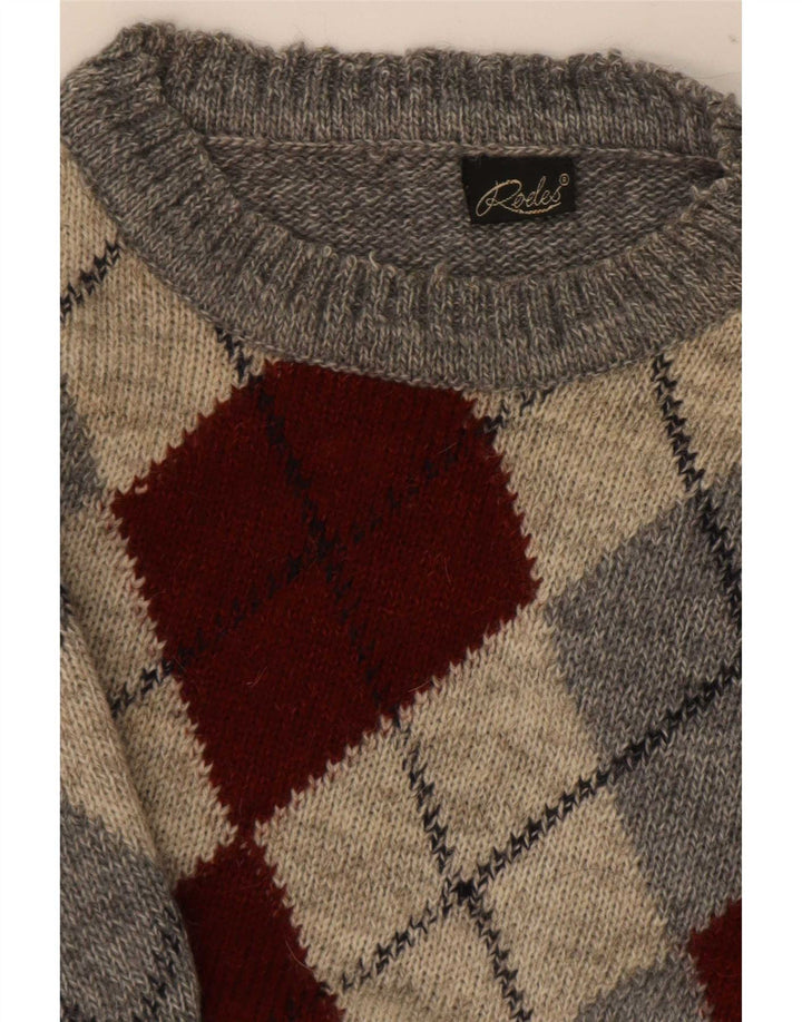 Rodes Herre Crew Neck Jumper Sweater IT 48 Medium Grey Argyle/Diamond