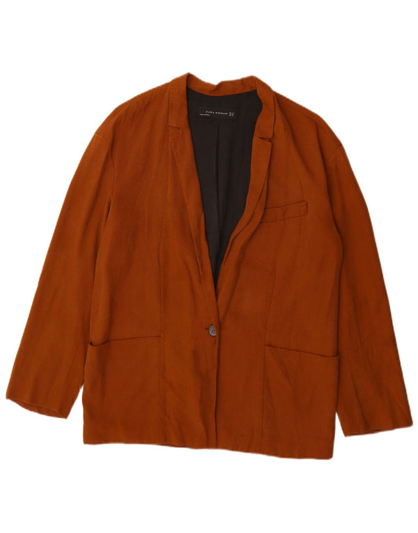 Zara Dame 1 Knap Oversized Blazer Jakke UK 6 XS Brun