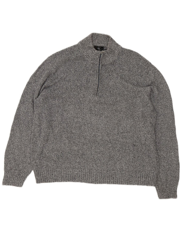 Calvin Klein Herre Zip Neck Jumper Sweater 2XL Grå Flecked Bomuld