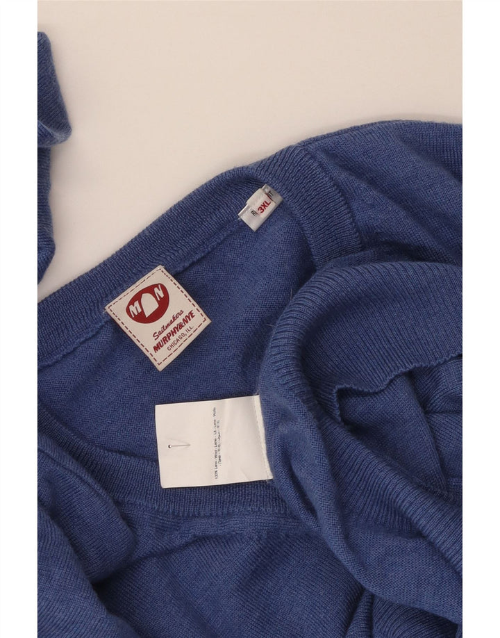 Murphy & Nye Herre Regular Fit V-hals sweater 3XL blå uld