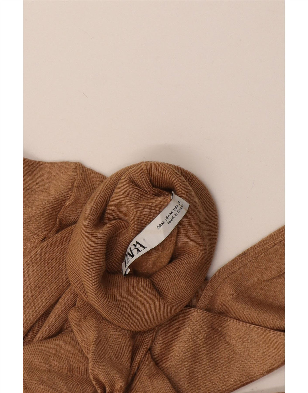 Zara Dame Rullehals Sweater UK 12 Medium Brun
