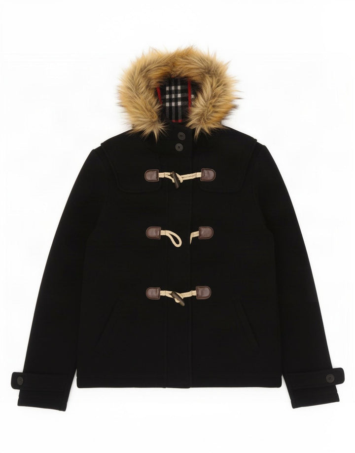 Fat Face Dame Hætte Duffle Jacket UK 10 Small Navy Blue Wool
