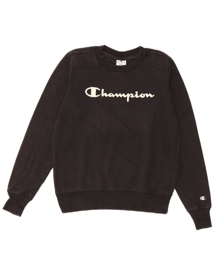 Champion Dame Grafisk Sweatshirt Jumper UK 10 Lille sort bomuld