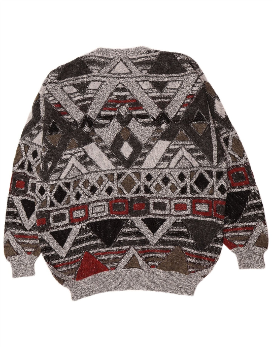 Vintage mænd med rund hals sweater UK 38/40 Medium Grå Geometrisk