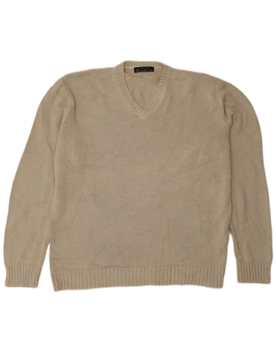 Zara Herre V-hals sweater XL Beige Bomuld
