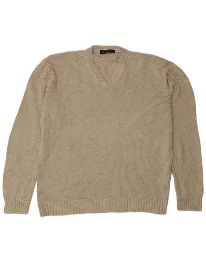 Zara Herre V-hals sweater XL Beige Bomuld