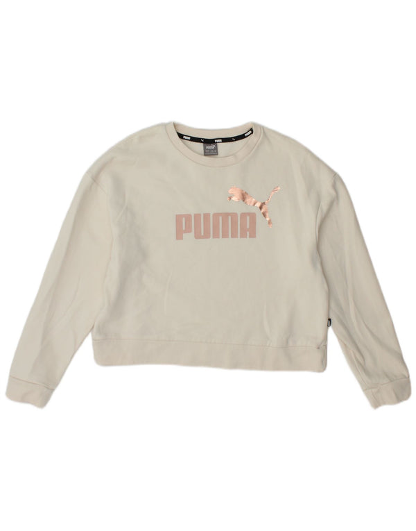 Puma Girls Graphic Crop Sweatshirt Jumper 13-14 år Hvid Bomuld