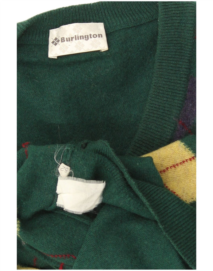 Burlington Herre V-hals sweater IT 52 Stor Grøn Argyle/Diamond Wool