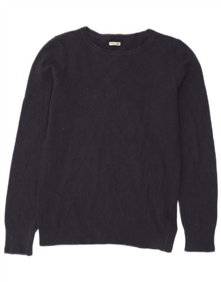 BENETTON Herre Boat Neck Jumper Sweater Small Navy Blue Virgin Wool