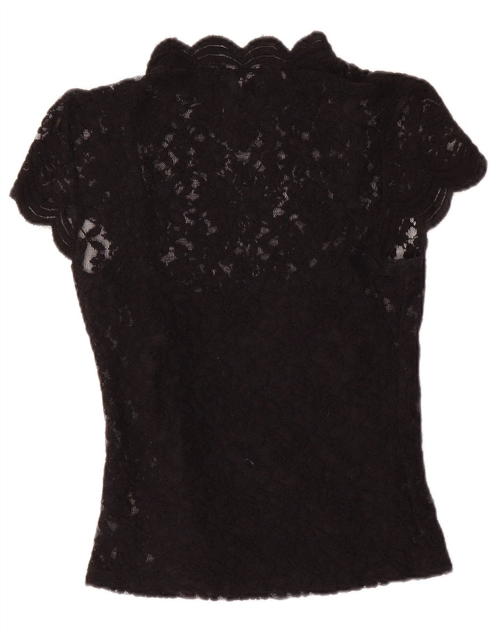 Zara Dame Blouse Top UK 8 Small Black Floral Polyester