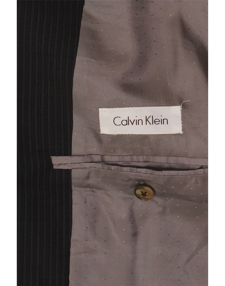 Calvin Klein Herre Longline Blazer Jacket UK 44 2XL Black Pinstripe New Wool