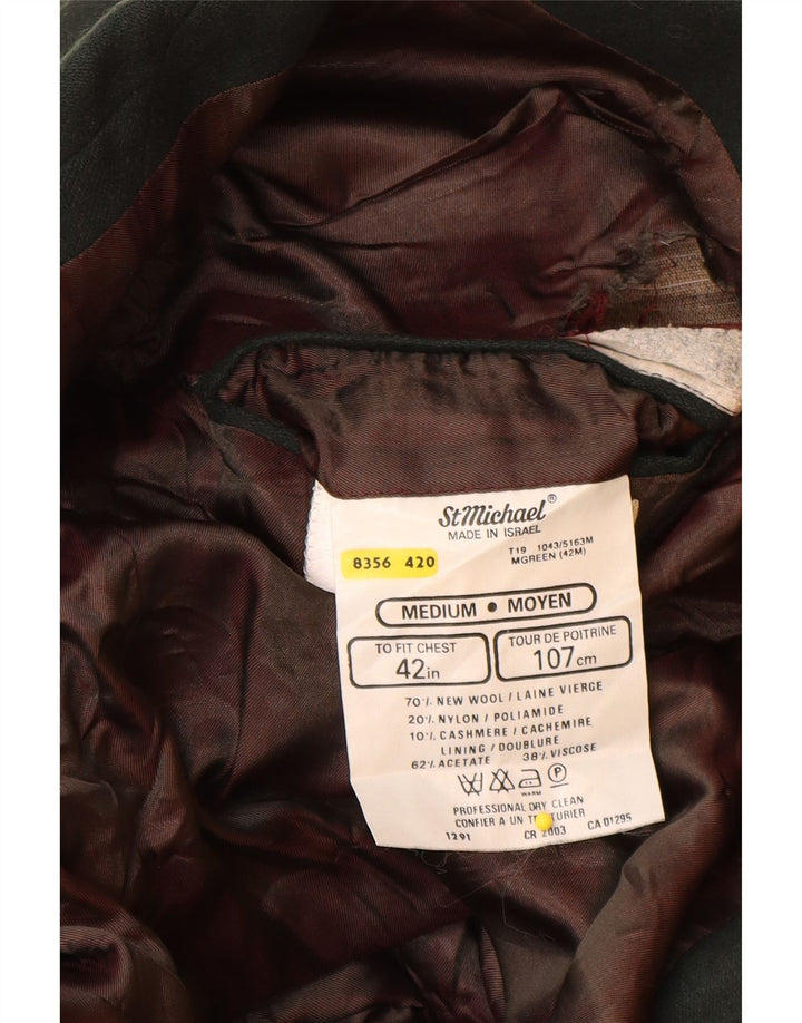 St Michael Herre Double Breasted Blazer Jacket UK 42 XL Grøn New Wool