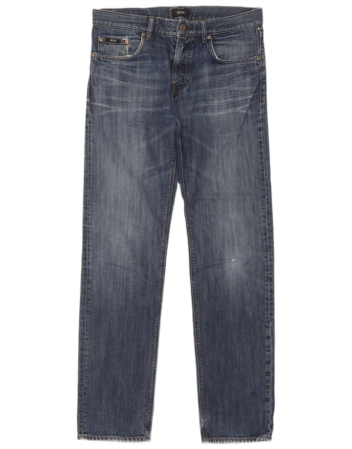 Hugo Boss Straight Jeans til mænd W32 L34 Blå Bomuld