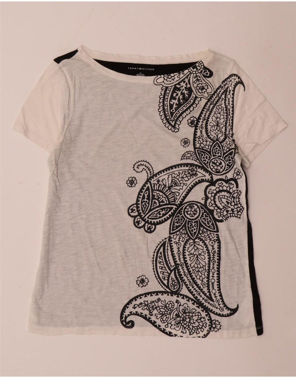 Tommy Hilfiger Dame T-Shirt Top UK 12 Medium White Paisley Cotton