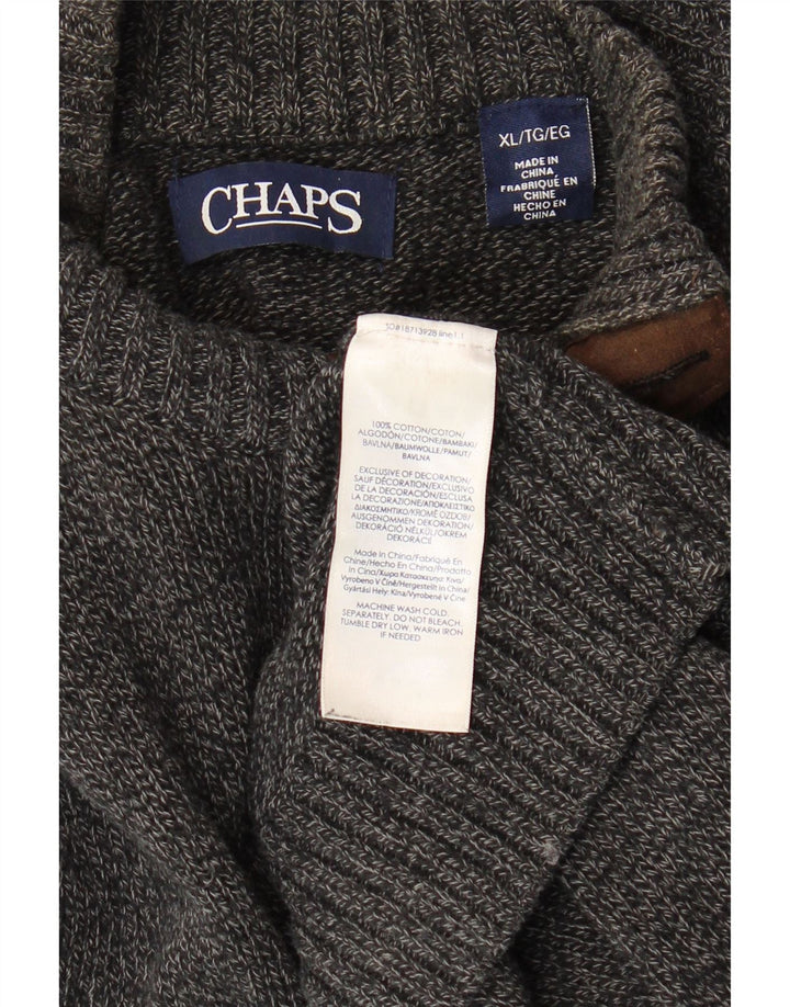 CHAPS Herre Button Neck Sweater XL Grå Flecked Bomuld
