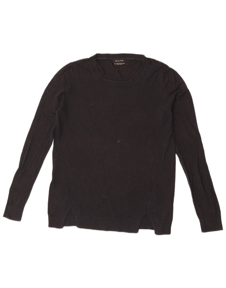 Massimo Dutti Dame Crew Neck Jumper Sweater UK 14 Medium Sort Bomuld