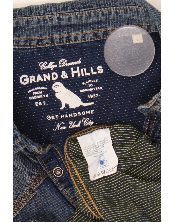 Grand & Hills Denimskjorte til mænd Stor blå bomuld