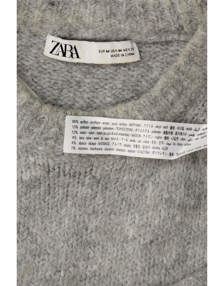 Zara Dame Oversized Crew Neck Jumper Sweater UK 14 Medium Grå Akryl