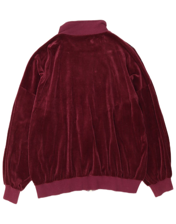 Vintage dame velour træningsdragt topjakke UK 20 2XL Burgundy stribet
