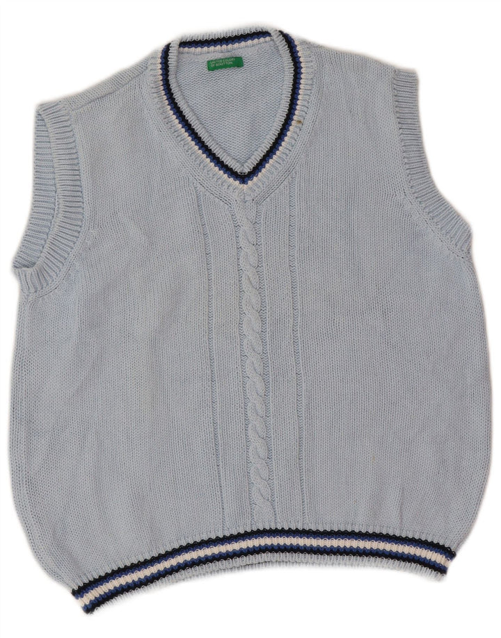 Benetton Boys Vest Tank Top 7-8 År Blå Stribet