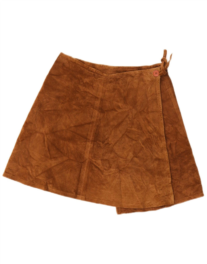 Vintage kvinders ruskind slå-om nederdel IT 46 Large W32 Brun