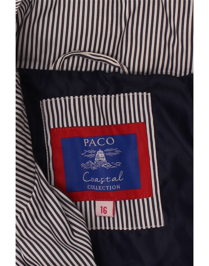 PACO Womens Bomber Jacket UK 16 Large  Navy Blue Pinstripe Polyester