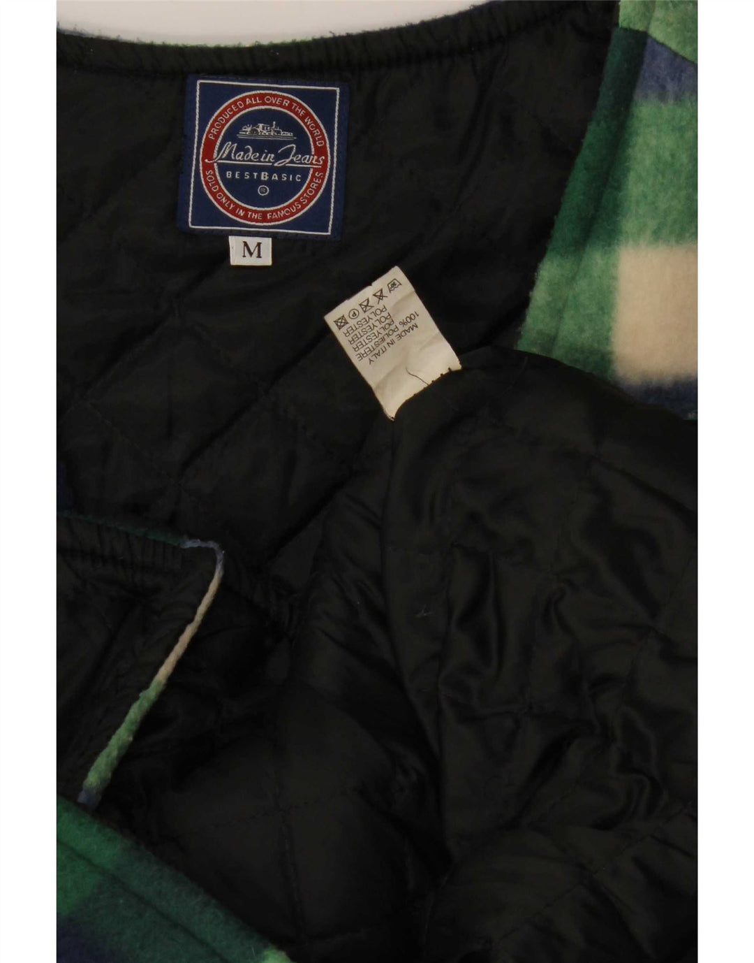 Vintage Herre Fleece Gilet UK 38 Medium Green Gingham Polyester