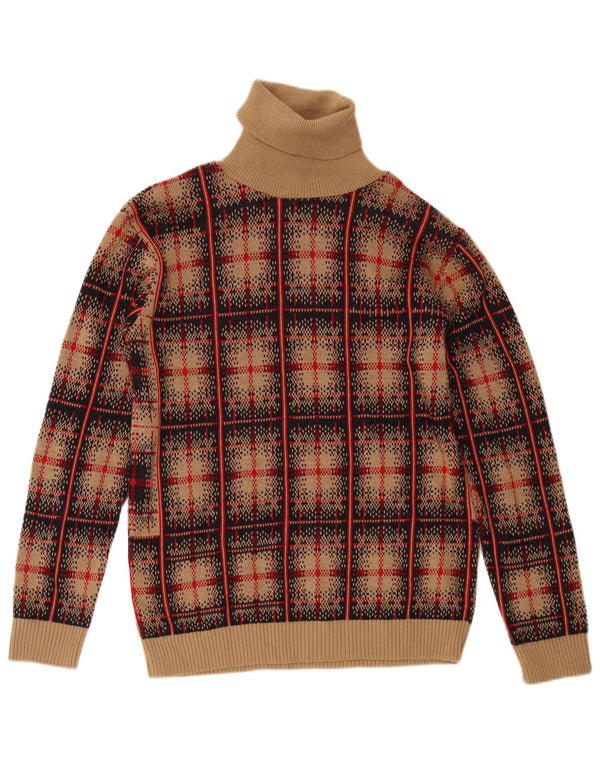 Vintage kvinders rullehals sweater UK 18 XL brun ternet uld