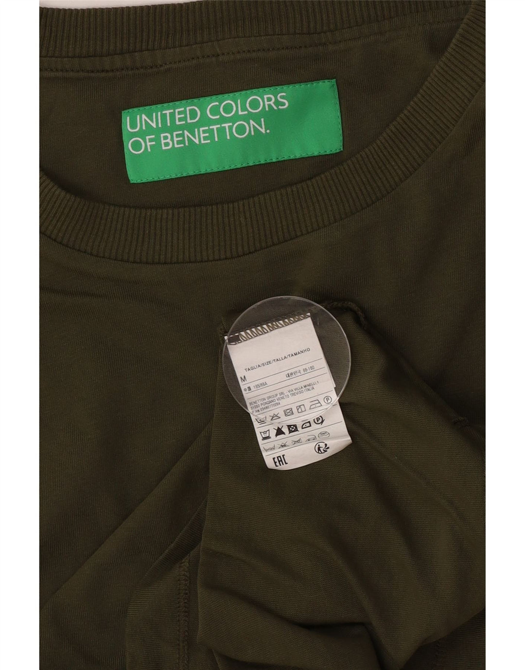 Benetton Dame T-Shirt Top UK 14 Medium Khaki Bomuld
