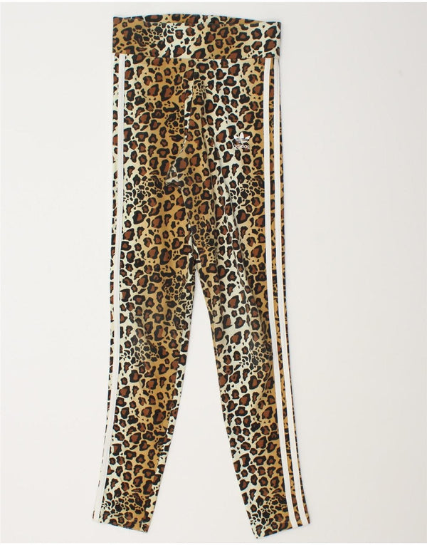 Adidas Womens Leggings UK 6 XS Brown Animal Print Bomuld