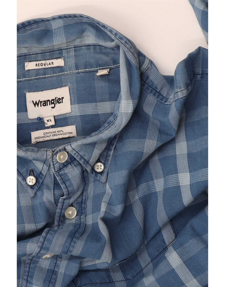 Wrangler herre Regular Fit skjorte XL blå ternet bomuld