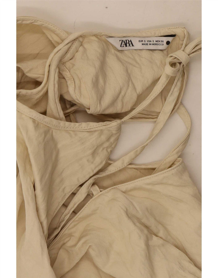 Zara Dame Halter Top UK 10 Small Off White Viscose