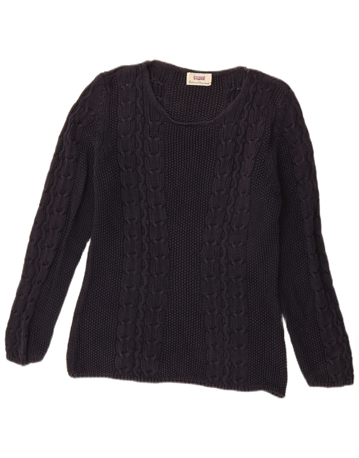 SISLEY Dame Boat Neck Jumper Sweater UK 14 Medium Navy Blue